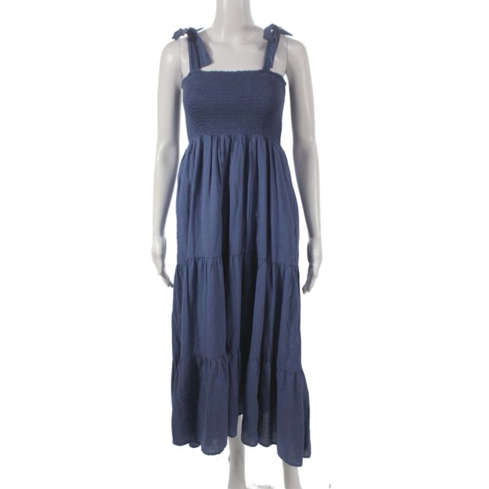 Xirena Womens Blue Sleeveless Square Neck Maxi Bohemian Cotton Dress Size XS